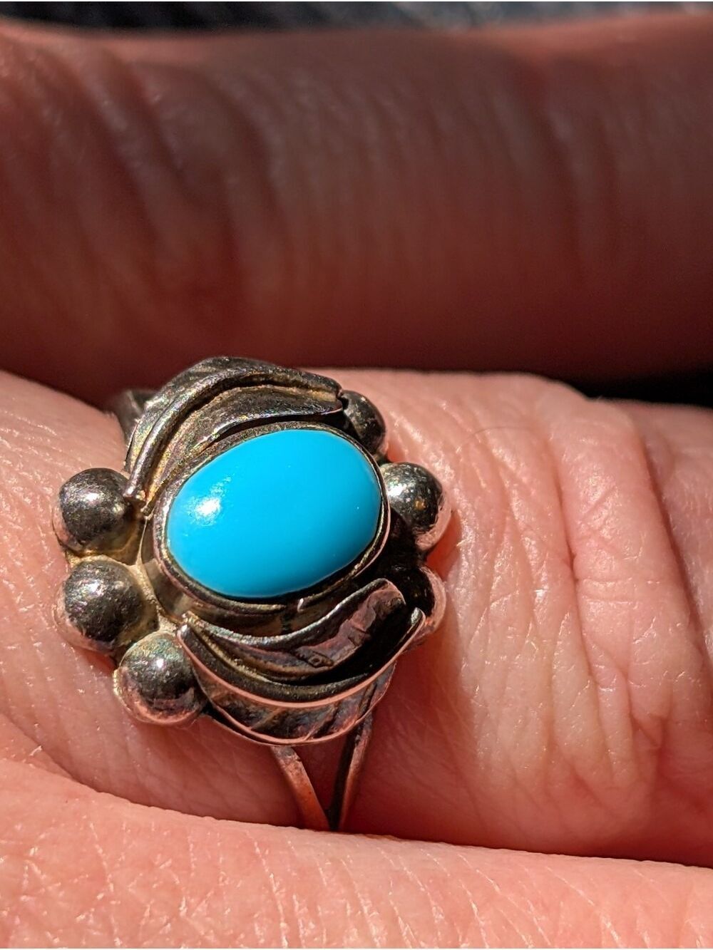 Mexican Sterling Silver 925 Blue Stone Cabochon Ring Artisan Handmade Vintage - Picture 10 of 15